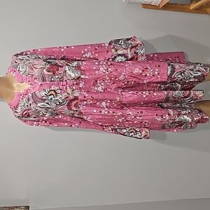 NORACORA Size M  Long Sleeve Tiered Pink Dress with Bell Sleeve